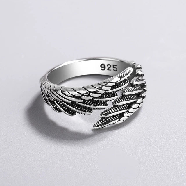 925 Sterling Silber Ring mit Flügel-Design, Vintage, Thai Silber, Mode, Hip-Hop-Stil.