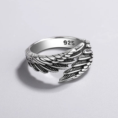 925 Sterling Silber Ring mit Flügel-Design, Vintage, Thai Silber, Mode, Hip-Hop-Stil.