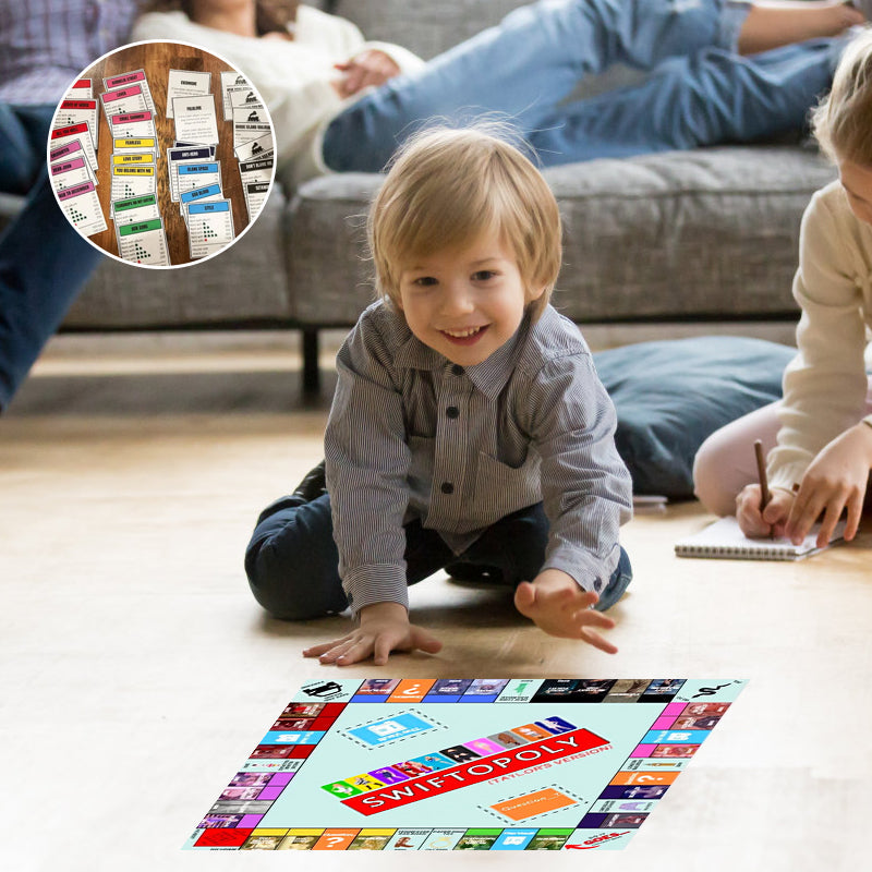 Musikbaserat brädspel med sangkort och monopolpengar för spelaftnar
