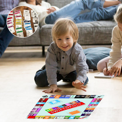 Musikbaserat brädspel med sangkort och monopolpengar för spelaftnar
