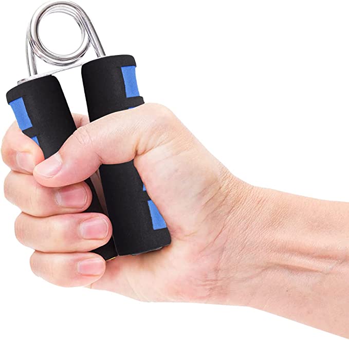 Handtrainer mit Schaumstoffgriff, schwarz-blau, für Finger- und Handkrafttraining.