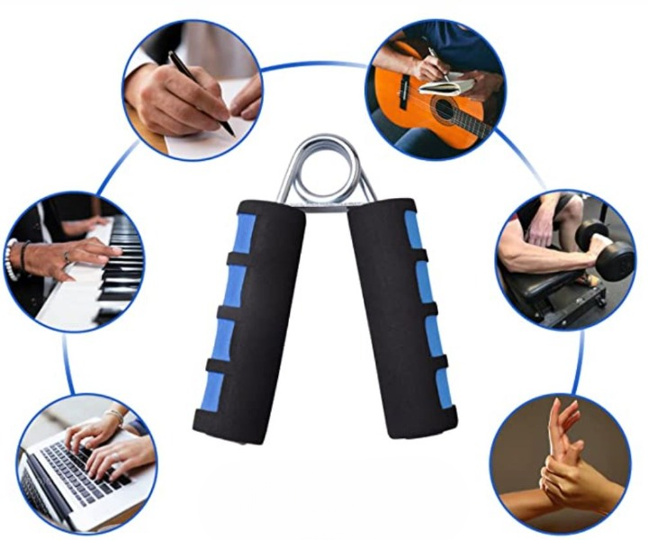 Schwarzer Schaumstoff-Handtrainer, Fitnessgerät, Muskelstärkung, Handgriff-Übung, blau.