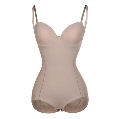 Beiger figurformender Body für Damen, nahtlos, verstellbare Träger, Shapewear.