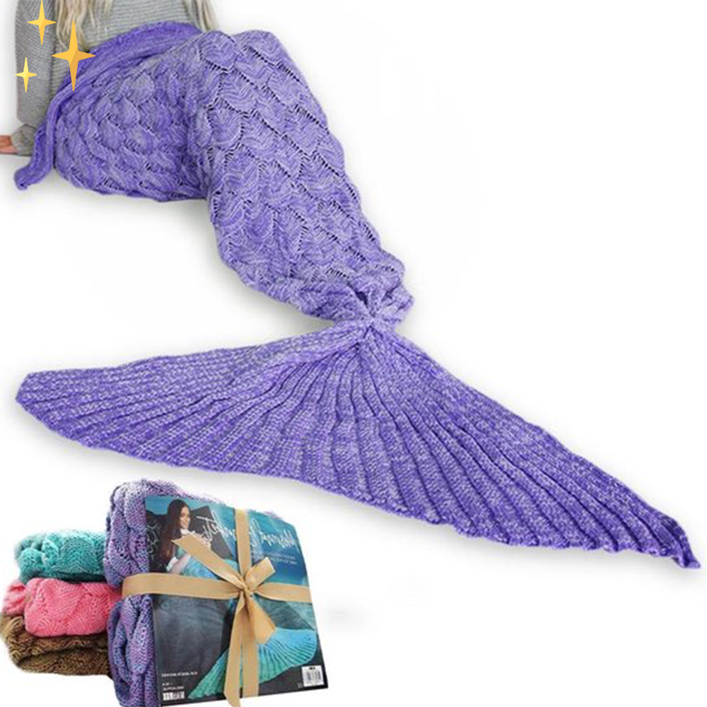 Lila Meerjungfrau-Decke, gestrickt, gemütlich, Geschenkidee, für Erwachsene und Kinder.