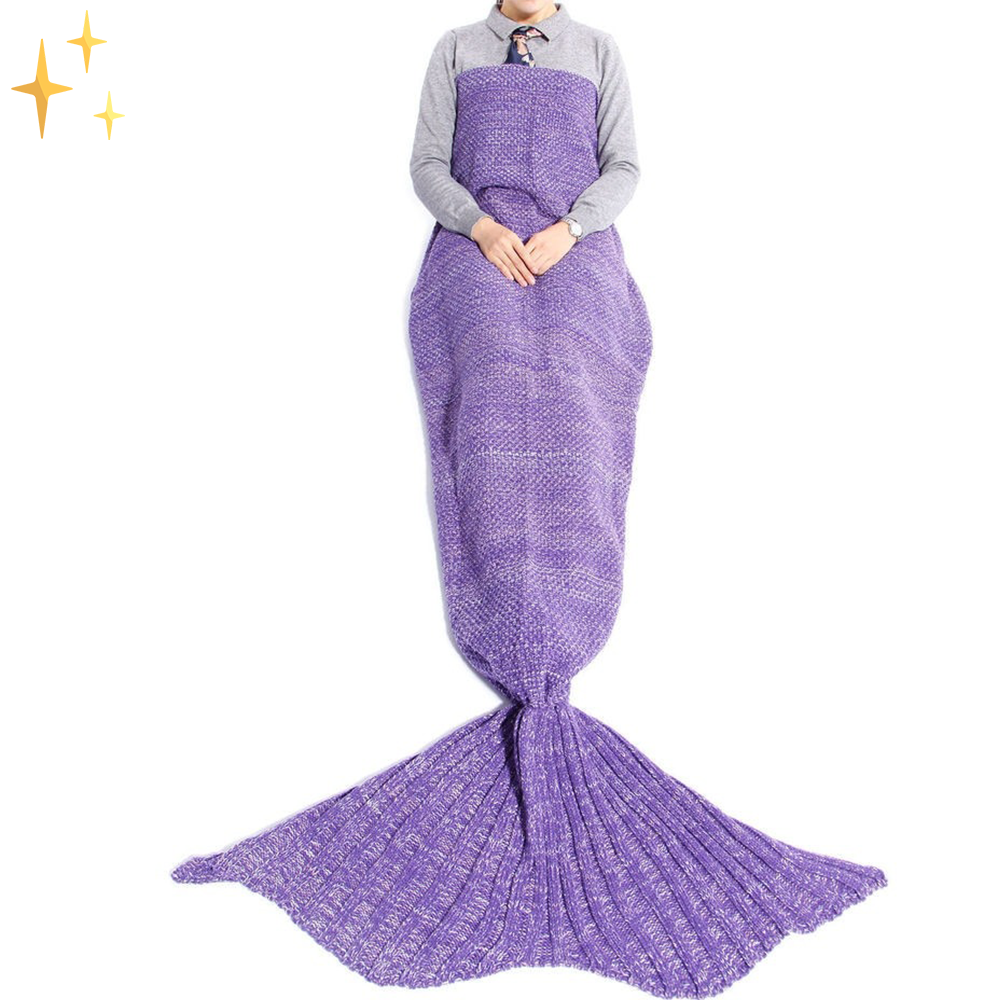 Lila Meerjungfrau-Decke, gestrickt, gemütlich, für Erwachsene, Geschenkidee, Wohnzimmer.