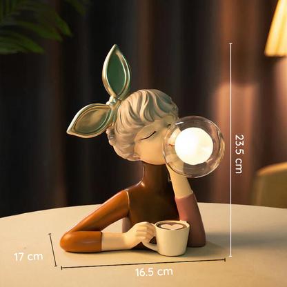 Keramik-Dekoration Frau mit Kaffeetasse, 23,5 cm, modern, Wohnzimmer, Tischdekoration.