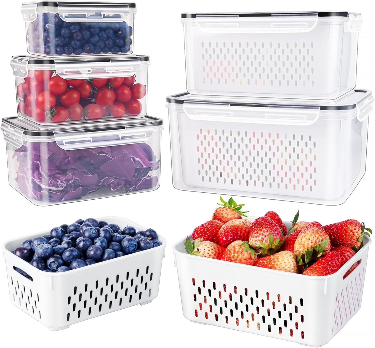 Frischhalteboxen Set, stapelbar, transparent, mit Deckel, für Obst und Gemüse, Küche Aufbewahrung.