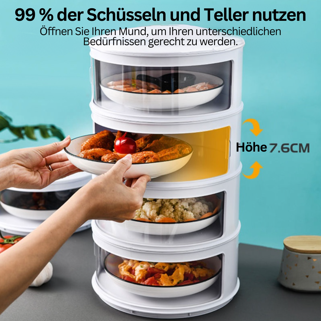 Stapelbare weiße Kunststoff-Lebensmittelbehälter mit transparenten Deckeln, 7,6 cm hoch.
