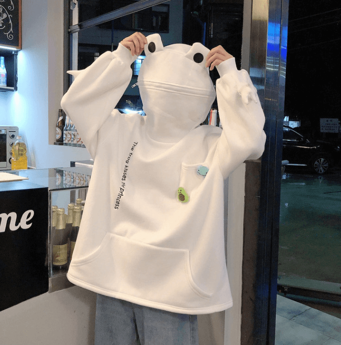 Unisex-huvtröja med grodmotiv – Höstlig grodmagi