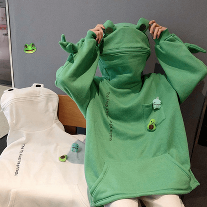 Unisex-huvtröja med grodmotiv – Höstlig grodmagi