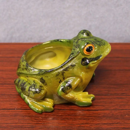 Grüne Frosch-Blumentopf aus Harz, dekorativer Pflanzkübel, Garten, Innenbereich.
