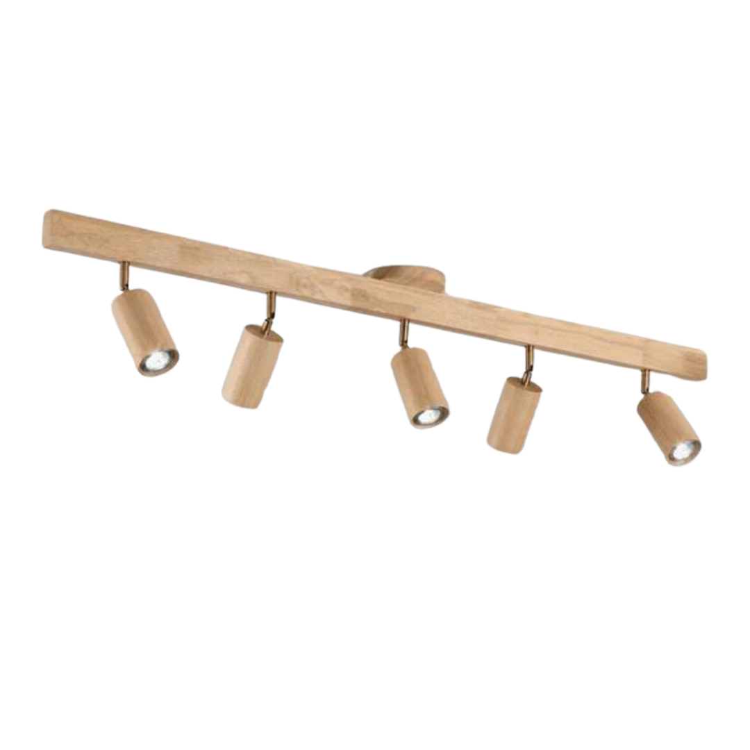Deckenleuchte Holz LED Strahler, 5-flammig, modern, energiesparend, Wohnzimmerbeleuchtung.