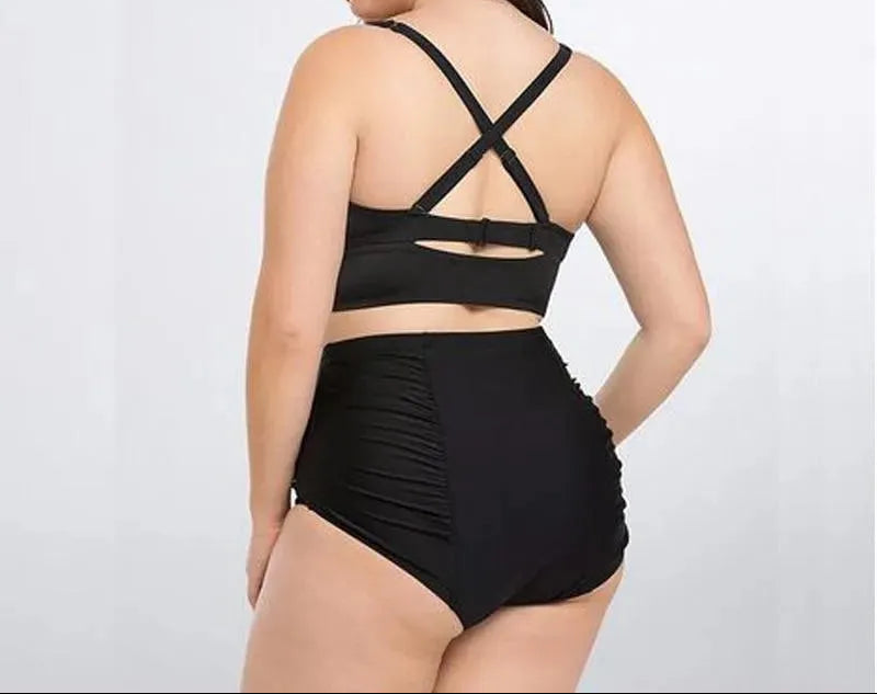 Svart bikini-set med haltertopp och hög midja – Alina