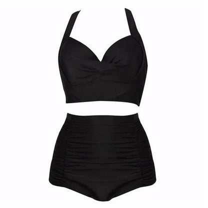 Svart bikini-set med haltertopp och hög midja – Alina