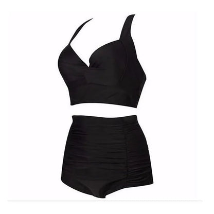 Svart bikini-set med haltertopp och hög midja – Alina