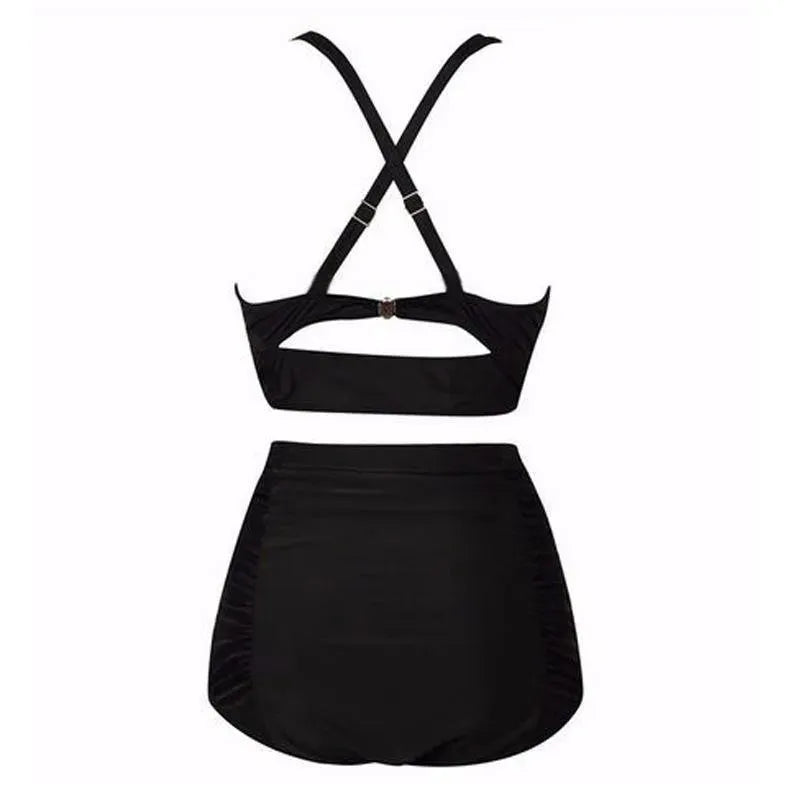 Svart bikini-set med haltertopp och hög midja – Alina