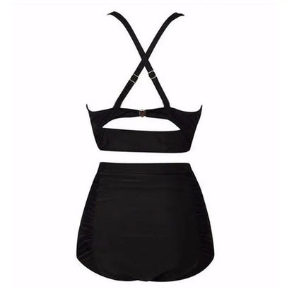 Svart bikini-set med haltertopp och hög midja – Alina
