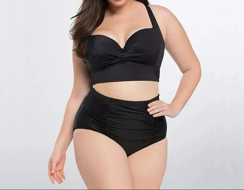 Svart bikini-set med haltertopp och hög midja – Alina