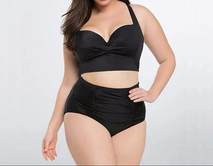 Svart bikini-set med haltertopp och hög midja – Alina
