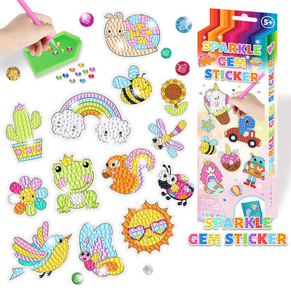 Bunte Glitzer-Edelstein-Sticker für Kinder, DIY Bastelset, Tiere und Regenbogen, ab 5 Jahren.