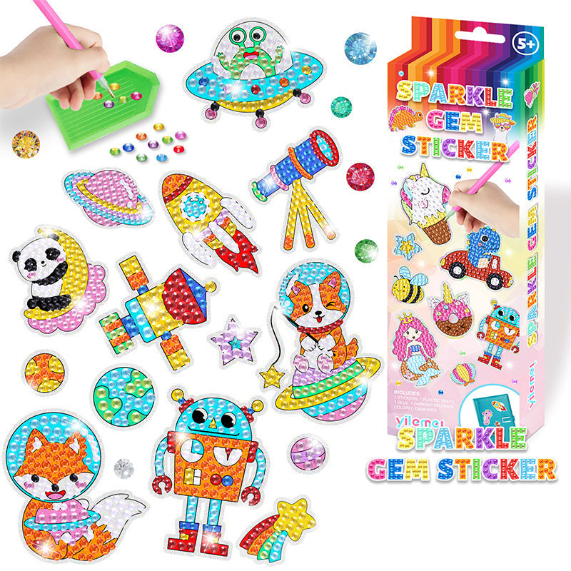 Bunte Glitzer-Aufkleber für Kinder, Roboter, Tiere, UFO, DIY Bastelset, ab 5 Jahren.