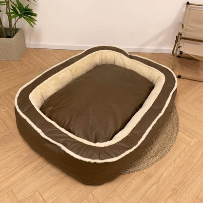 Orthopädisches Hundebett braun, warm, tief, rechteckig, Plüsch, für große Hunde, gemütlich.