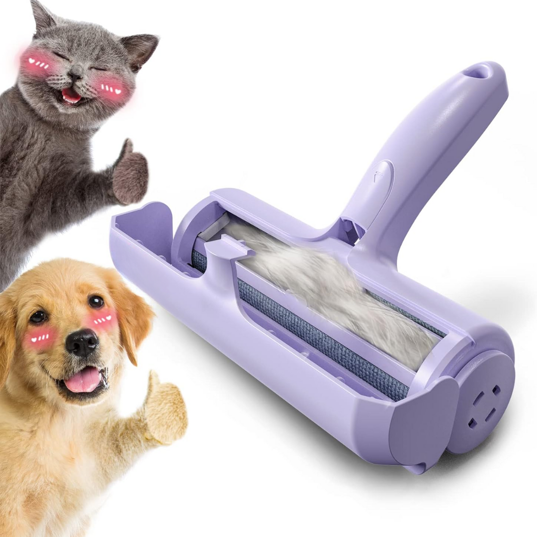 Tierhaarentferner Rolle, lila, für Hunde- und Katzenhaare, wiederverwendbar, effizient.