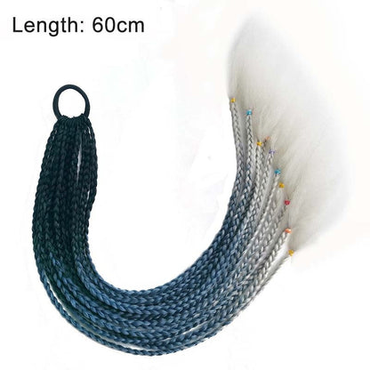 Schwarzer geflochtener Pferdeschweif, 60 cm, mit bunten Perlen, Pferdezubehör.