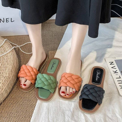 Damen Sandalen geflochten, grün, orange, schwarz, Sommermode, flach, bequem, modisch