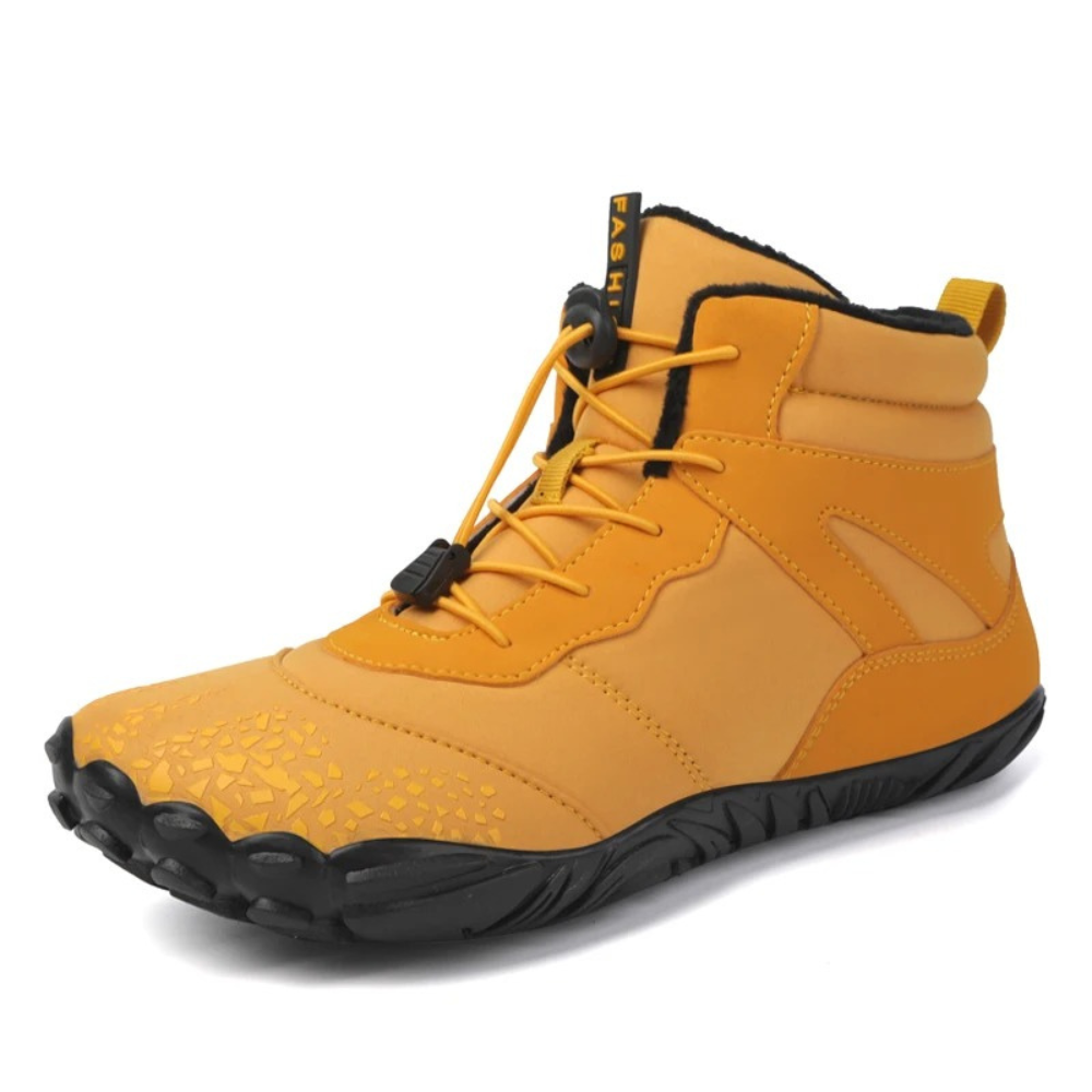 Gelbe Barfuß-Snowboots, wasserdicht, rutschfest, für Winter, Outdoor-Aktivitäten.
