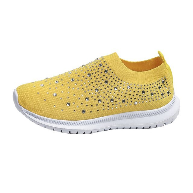Gelbe Damen-Sneaker mit Strass, atmungsaktiv, rutschfest, bequem, modisch, Freizeit.