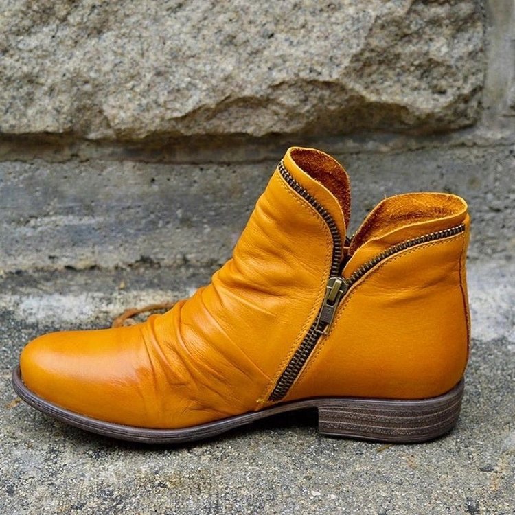 Gelbe Lederstiefeletten mit Reißverschluss, Damenstiefel, modisch, bequem, Altare Milano.