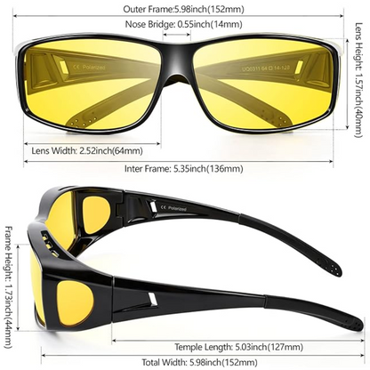 Polarisierte gelbe Nachtsichtbrille, UV-Schutz, schwarzer Rahmen, ideal für Autofahren.