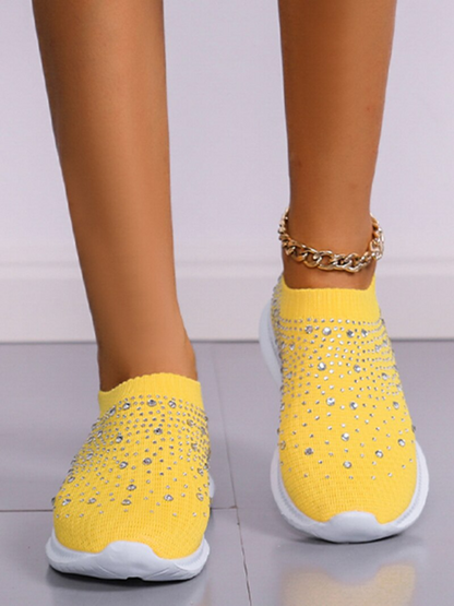 Gelbe Damen-Sneaker mit Strass, rutschfest, bequem, modisch, Freizeit, Plus-Size.