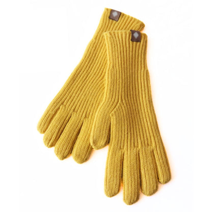 Gelbe Strickhandschuhe aus Wolle, warm, modisch, ideal für Winter, Damenaccessoire.