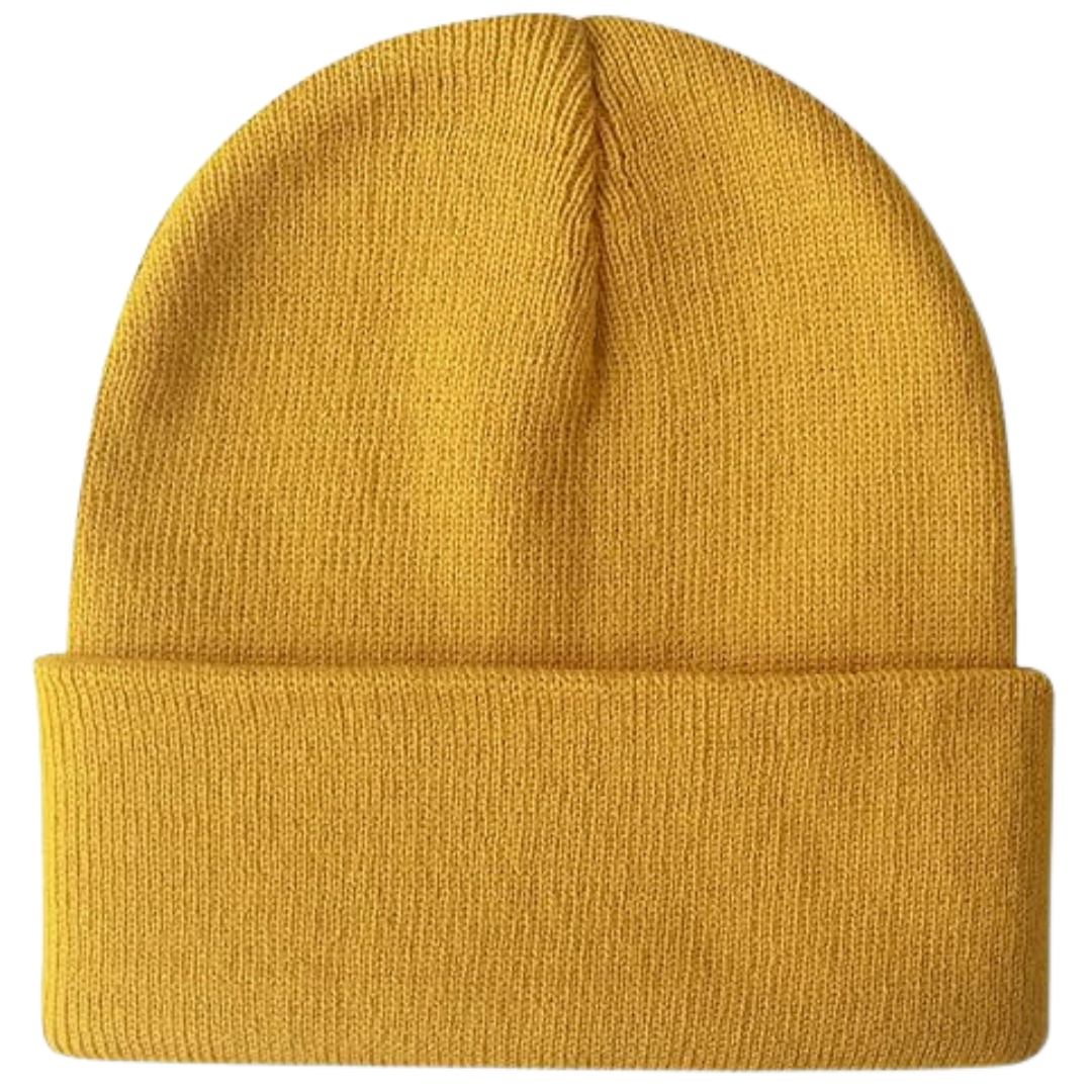Gelbe Strickmütze aus Wolle, Unisex, warm, modisch, ideal für Herbst und Winter.
