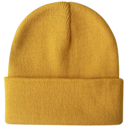 Gelbe Strickmütze aus Wolle, Unisex, warm, modisch, ideal für Herbst und Winter.