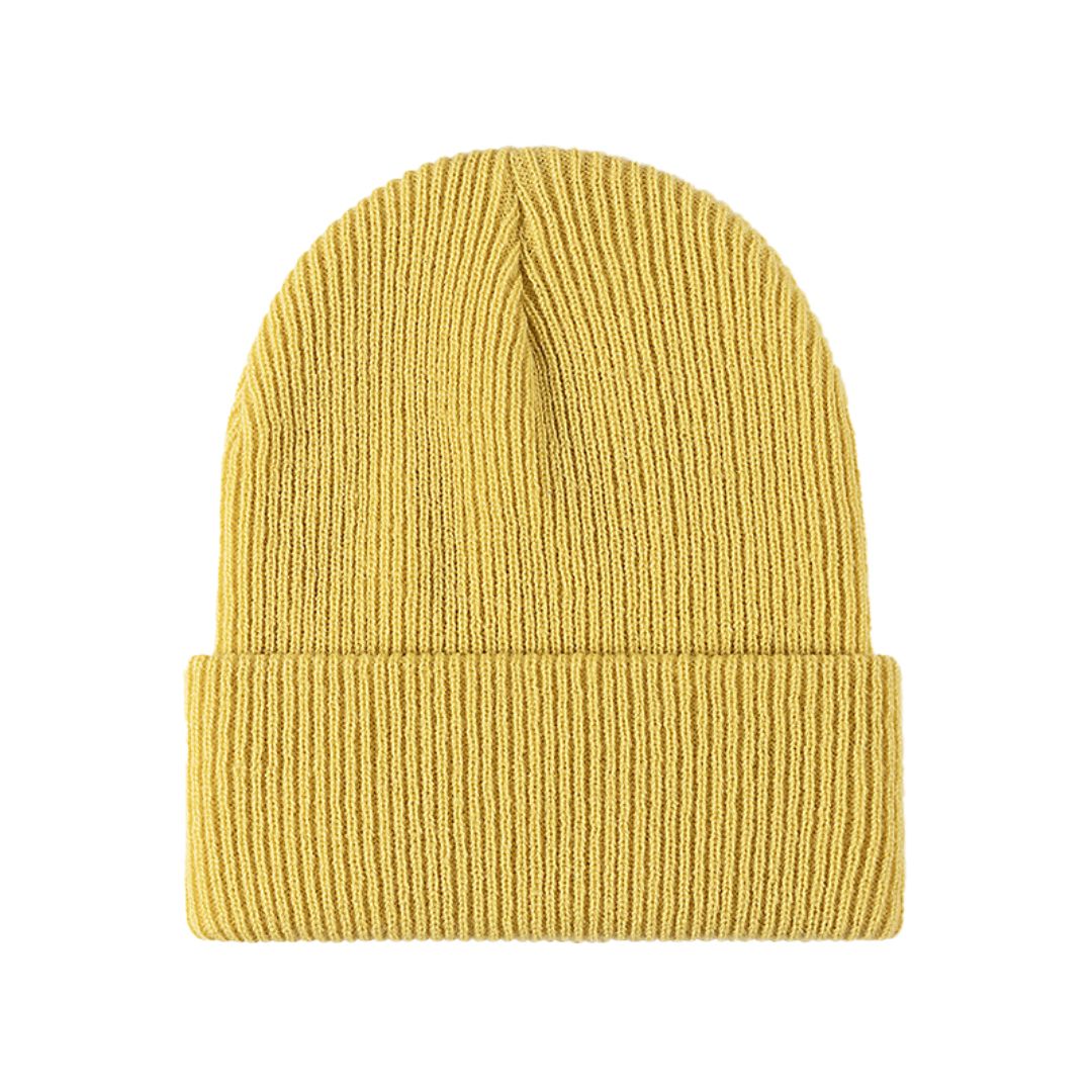Gelbe Strickmütze aus Wolle, Unisex, warm, modisch, ideal für Herbst und Winter.