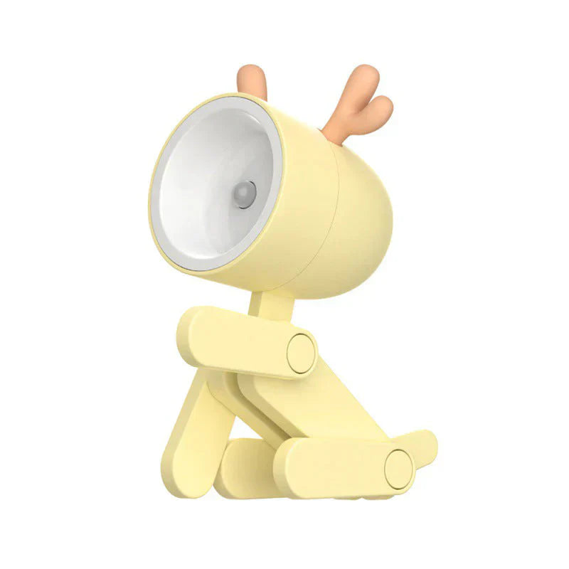 Gelbe LED-Tischlampe in Tierform, modernes Design, verstellbar, ideal für Kinderzimmer.