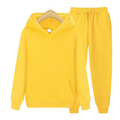Gelber Kapuzenpullover und Jogginghose Set, Unisex, Baumwolle, bequem, Freizeitkleidung.