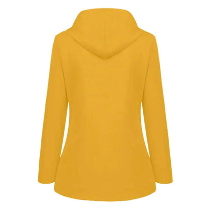 Gelber Kapuzenpullover Damen, langärmelig, Baumwolle, modisch, bequem, Freizeitkleidung.