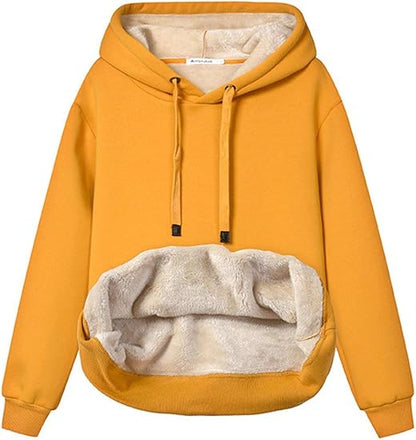 Gelber Kapuzenpullover mit Kängurutasche, Fleece-Innenfutter, Unisex, gemütlich, modisch.