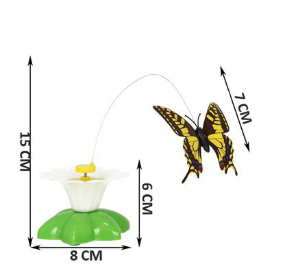 Gelber Schmetterling Deko auf Draht, 15 cm hoch, mit grünem Blütenfuß, Gartenornament.