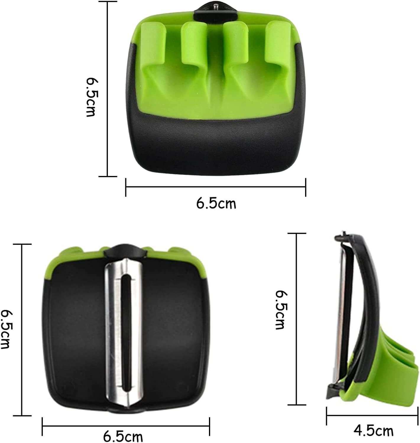Grüner Gemüseschäler aus Kunststoff, kompakt, 6,5 cm, ideal für Küchenzubehör.