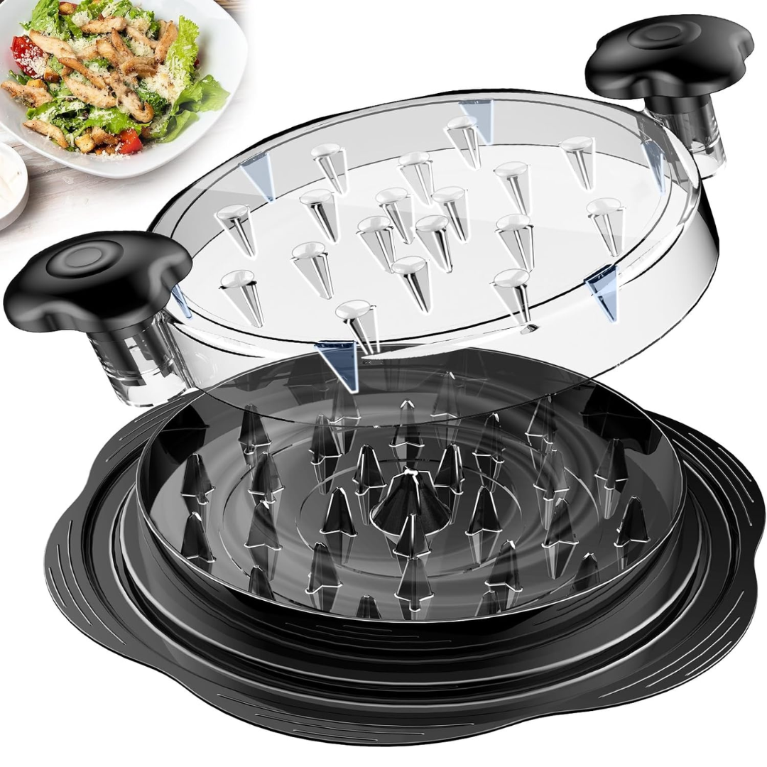 Transparenter Gemüseschneider mit schwarzem Griff, ideal für Salate, Edelstahlklingen.