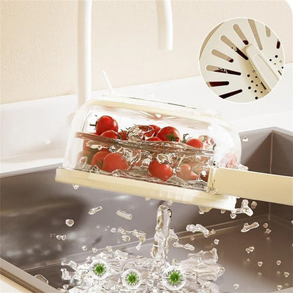 Tomaten in Abtropfsieb, Wasser fließt ab, Küchenspüle, hygienisch, praktisch, Kunststoff.