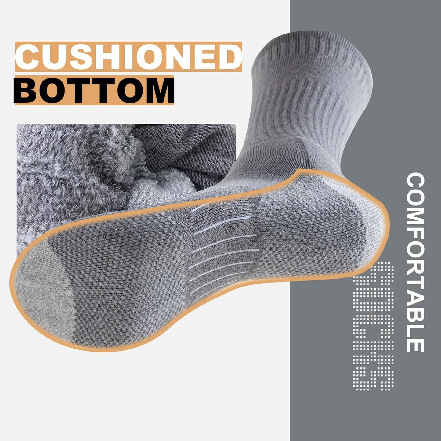 Graue gepolsterte Socken, bequem, atmungsaktiv, ideal für Sport und Alltag.