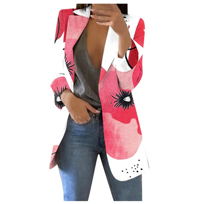 Damenblazer mit Print, rosa-weiß, Revers, schlanke Passform, modisch, elegant