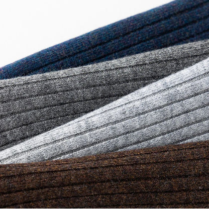 Gerippte Wollsocken in Blau, Grau, Braun; warme, bequeme Strümpfe für Herbst und Winter.