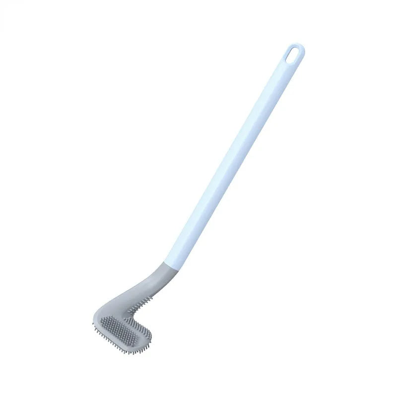 Langer Flaschenreiniger mit grauem Silikonkopf und blauem Griff für effektive Reinigung.